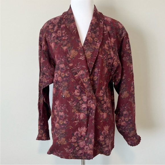 VINTAGE Alfred Sung Wool Floral Wrap Coat Blazer Size 6 - Picture 3 of 6